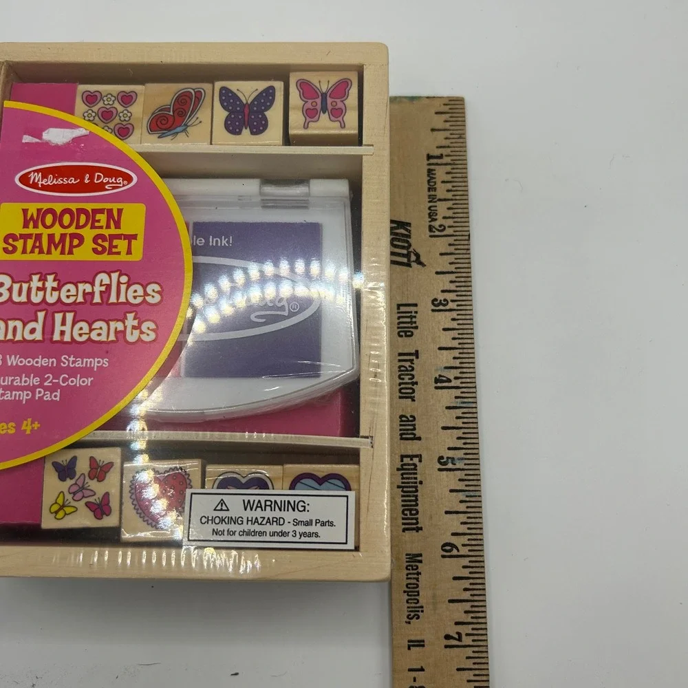 Melissa & Doug Butterflies and Hearts Wooden Stamp Set 8 Stamps Ink Pad 2415 NEW